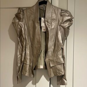 Rinascimento Silver Leather Jacket with Metallic Finish